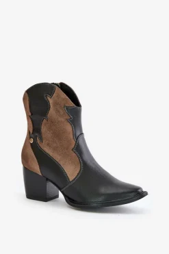 Clearance Maciejka Skórzane Botki Kowbojki Na Słupku 06694-02 Brązowe