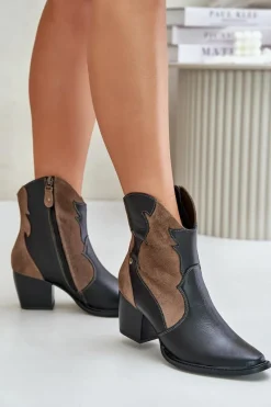 Clearance Maciejka Skórzane Botki Kowbojki Na Słupku 06694-02 Brązowe