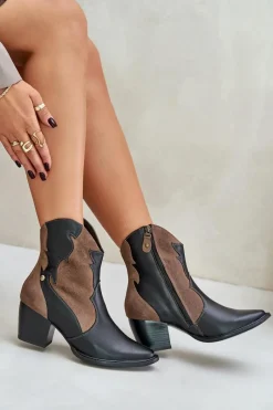 Clearance Maciejka Skórzane Botki Kowbojki Na Słupku 06694-02 Brązowe