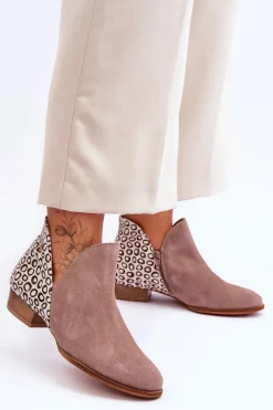 Online Maciejka Skórzane Botki Z Cętkami 04091-55 Ciemnobeżowe