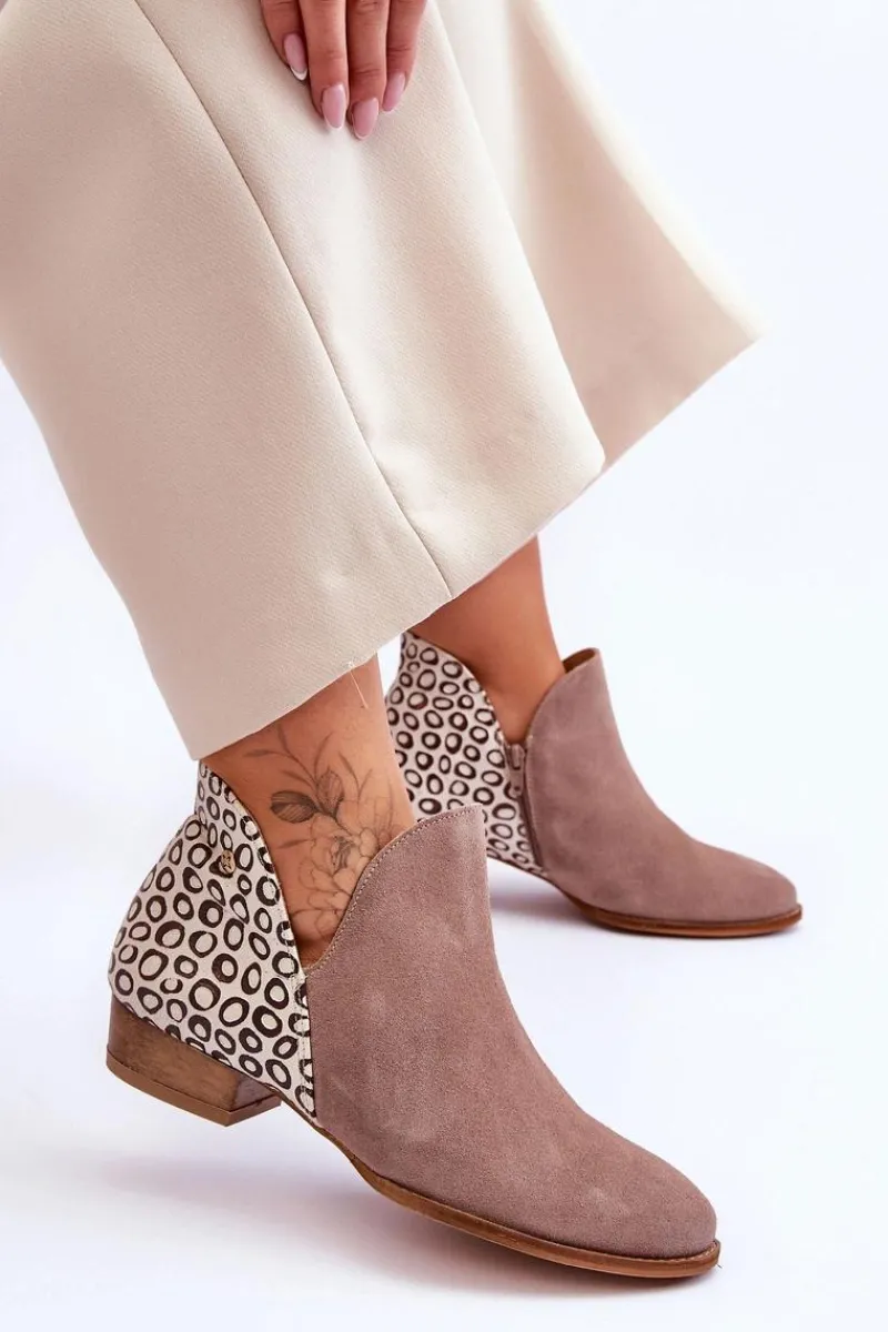 Online Maciejka Skórzane Botki Z Cętkami 04091-55 Ciemnobeżowe