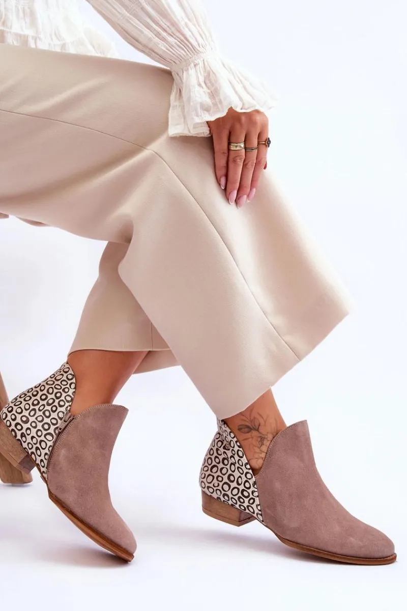 Online Maciejka Skórzane Botki Z Cętkami 04091-55 Ciemnobeżowe