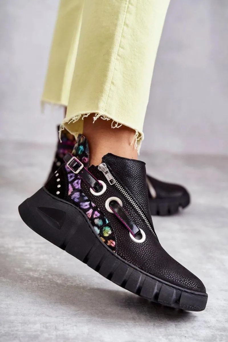 Discount Maciejka Skórzane Botki Z Cętkami 05660-20 Czarne