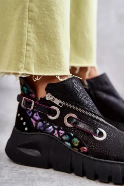 Discount Maciejka Skórzane Botki Z Cętkami 05660-20 Czarne