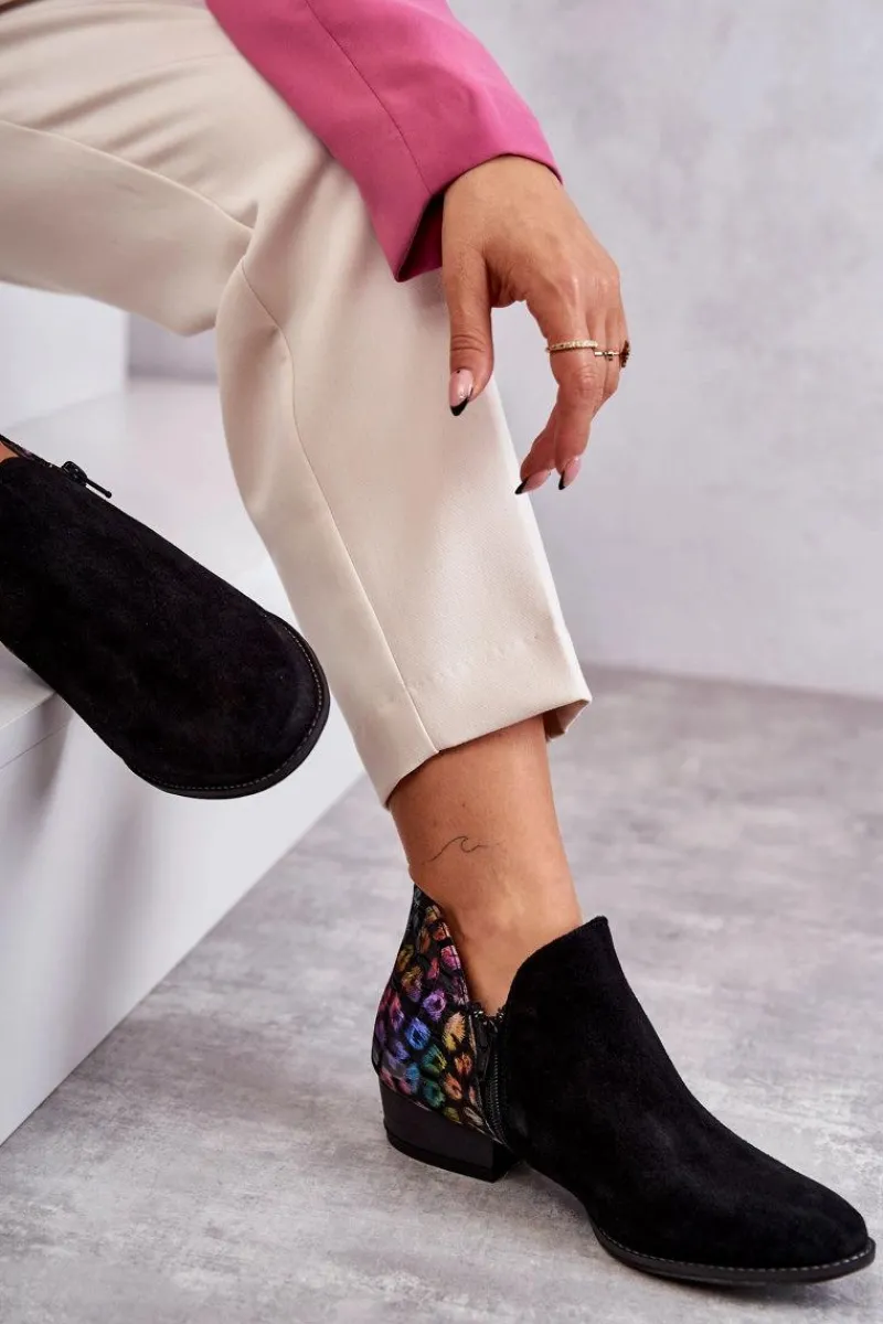 Sale Maciejka Skórzane Botki Z Cętkami 04091-39 Czarne