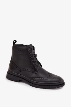 Botki Męskie>Lee Cooper Skórzane Botki Męskie LCJ-25-33-3961 Czarne Czarny