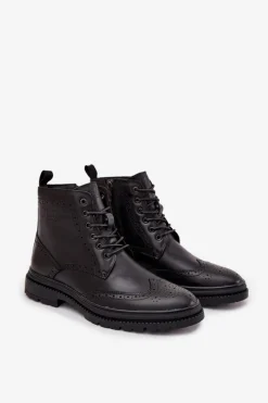 Botki Męskie></noscript>Lee Cooper Skórzane Botki Męskie LCJ-25-33-3961 Czarne Czarny