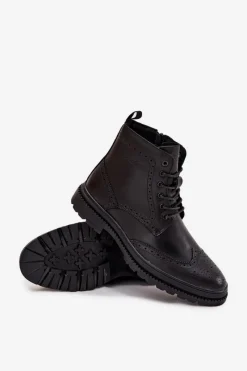 Botki Męskie></noscript>Lee Cooper Skórzane Botki Męskie LCJ-25-33-3961 Czarne Czarny