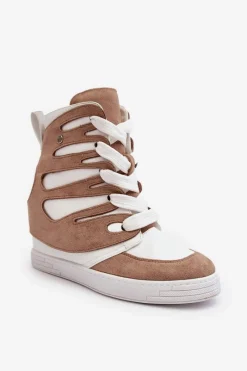 Botki Na Koturnie|Brązowe I Beżowe Botki>Boto Skórzane Botki Na Koturnie Sznurowane Beżowe Amria Beżowy