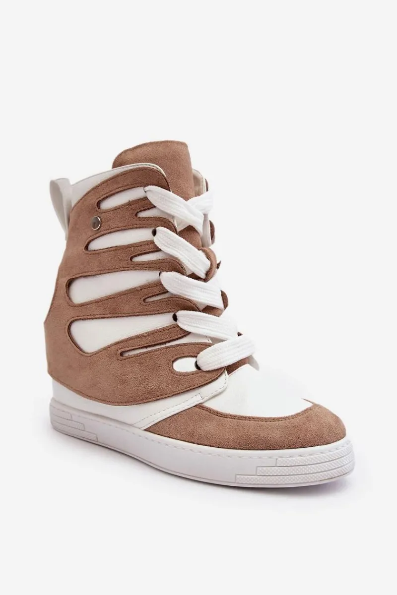 Botki Na Koturnie|Brązowe I Beżowe Botki>Boto Skórzane Botki Na Koturnie Sznurowane Beżowe Amria Beżowy