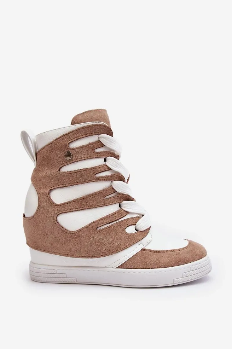 Botki Na Koturnie|Brązowe I Beżowe Botki>Boto Skórzane Botki Na Koturnie Sznurowane Beżowe Amria Beżowy