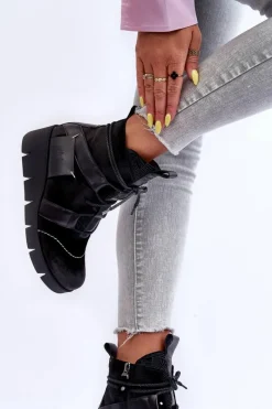 Botki Maciejka|Botki Skórzane></noscript>Maciejka Skórzane Botki Na Koturnie 06185-01 Czarne