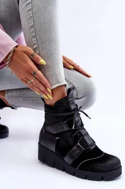 Botki Maciejka|Botki Skórzane></noscript>Maciejka Skórzane Botki Na Koturnie 06185-01 Czarne