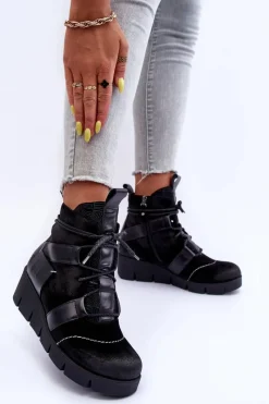 Botki Maciejka|Botki Skórzane></noscript>Maciejka Skórzane Botki Na Koturnie 06185-01 Czarne