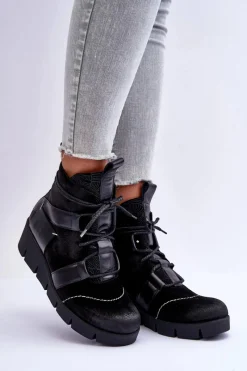 Botki Maciejka|Botki Skórzane></noscript>Maciejka Skórzane Botki Na Koturnie 06185-01 Czarne