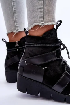 Botki Maciejka|Botki Skórzane></noscript>Maciejka Skórzane Botki Na Koturnie 06185-01 Czarne