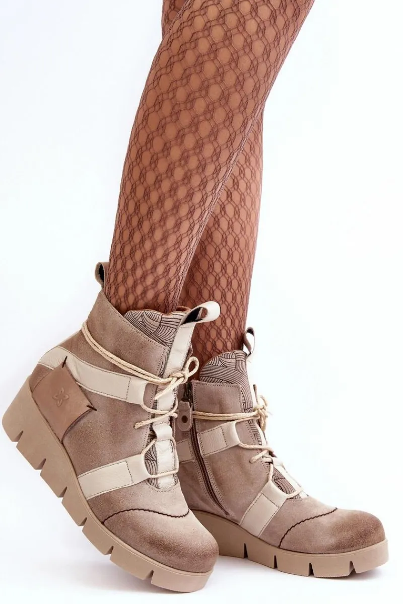 Botki Maciejka|Botki Skórzane>Maciejka Skórzane Botki Na Koturnie 06185-22 Jasnobeżowe