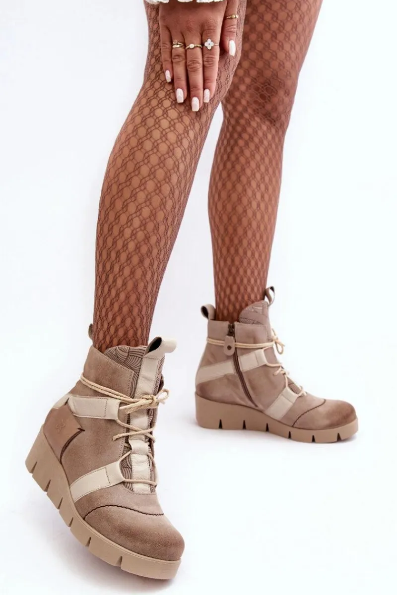 Botki Maciejka|Botki Skórzane>Maciejka Skórzane Botki Na Koturnie 06185-22 Jasnobeżowe