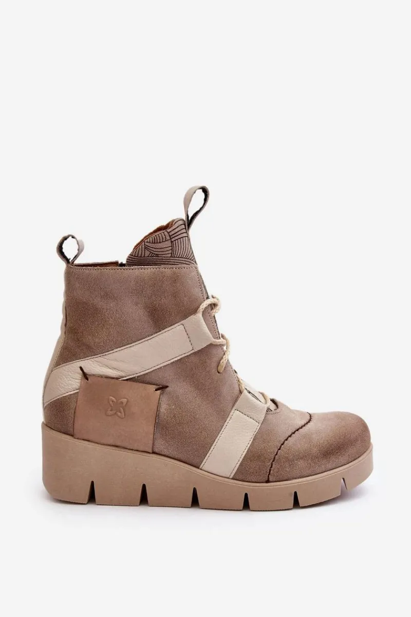 Botki Maciejka|Botki Skórzane>Maciejka Skórzane Botki Na Koturnie 06185-22 Jasnobeżowe