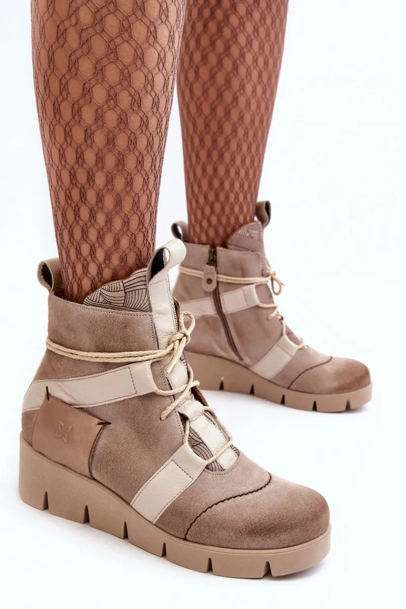 Botki Maciejka|Botki Skórzane>Maciejka Skórzane Botki Na Koturnie 06185-22 Jasnobeżowe