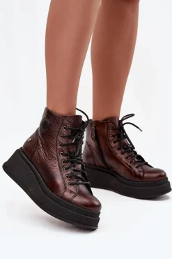 Botki Ocieplane|Botki Maciejka>Maciejka Skórzane Botki Na Masywnej Platformie 06309-32 Metaliczny Brąz Brązowy