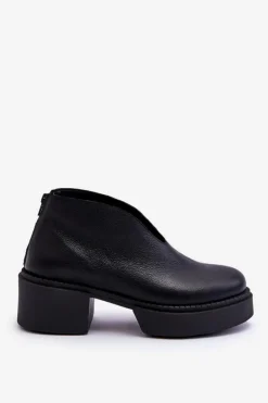 Sale Skórzane Botki Na Masywnym Obcasie Nicole 2795/056 Czarne Damskie Botki Wiosenne|Botki Na Słupku