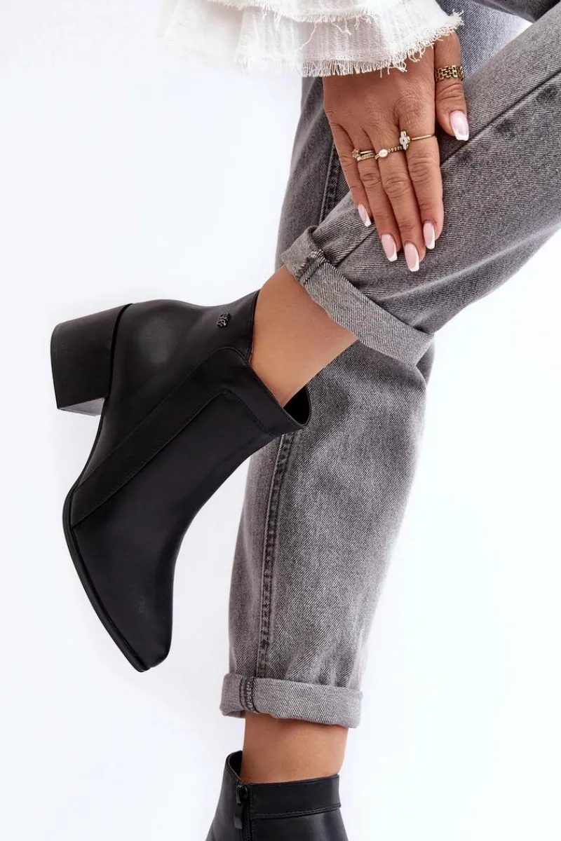 Discount Buty Sergio Leone Skórzane Botki Na Niskim Obcasie Czarne Cidi