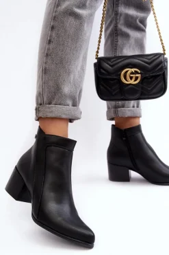 Discount Buty Sergio Leone Skórzane Botki Na Niskim Obcasie Czarne Cidi