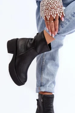 Online Boto Skórzane Botki Na Niskim Obcasie Czarne Lemar Volavola