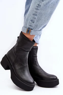 Online Boto Skórzane Botki Na Niskim Obcasie Czarne Lemar Volavola