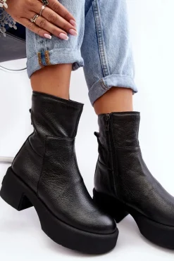 Online Boto Skórzane Botki Na Niskim Obcasie Czarne Lemar Volavola