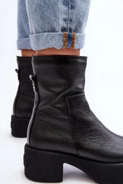 Online Boto Skórzane Botki Na Niskim Obcasie Czarne Lemar Volavola