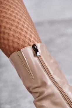 Best Laura Messi Skórzane Botki Na Obcasie 2560 Beżowe