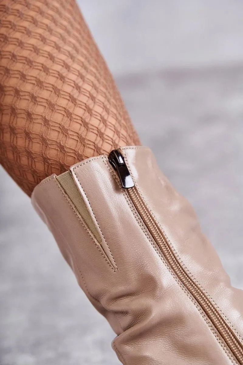 Best Laura Messi Skórzane Botki Na Obcasie 2560 Beżowe