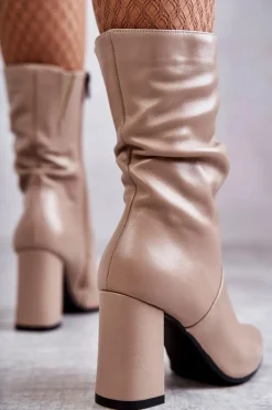 Best Laura Messi Skórzane Botki Na Obcasie 2560 Beżowe