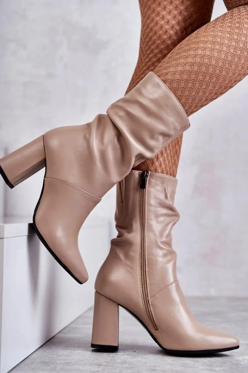 Best Laura Messi Skórzane Botki Na Obcasie 2560 Beżowe