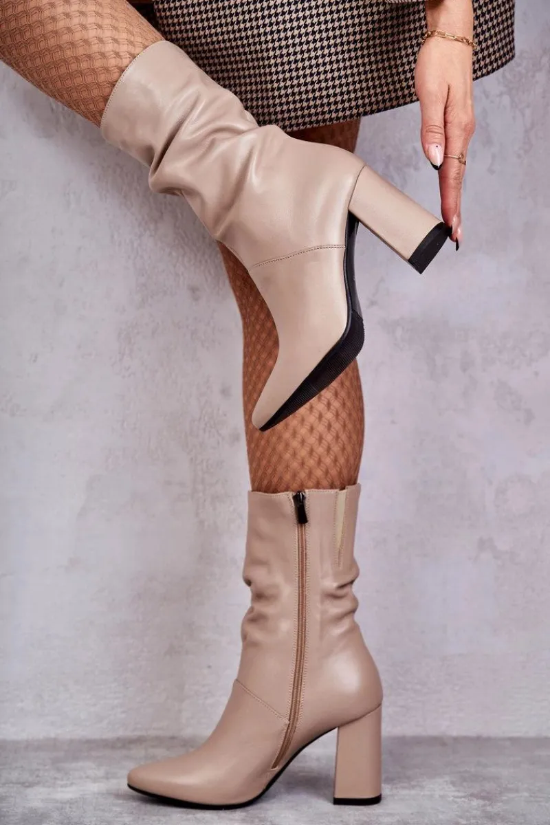 Best Laura Messi Skórzane Botki Na Obcasie 2560 Beżowe