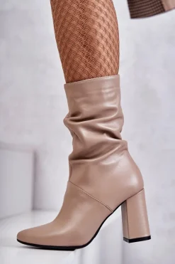 Best Laura Messi Skórzane Botki Na Obcasie 2560 Beżowe