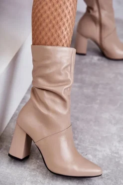 Best Laura Messi Skórzane Botki Na Obcasie 2560 Beżowe