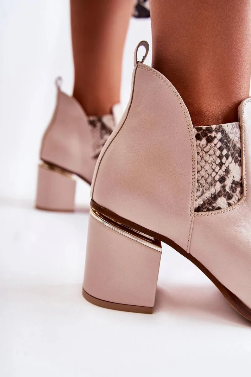 Botki Wiosenne|Botki Na Słupku>Laura Messi Skórzane Botki Na Obcasie 2506 Beżowe