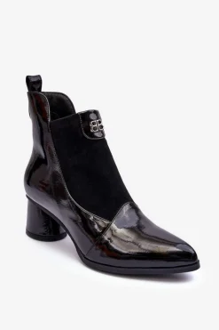 Online Skórzane Botki Na Obcasie S.Barski MR870-96 Czarne Damskie Czarne Botki|Botki Zimowe Damskie