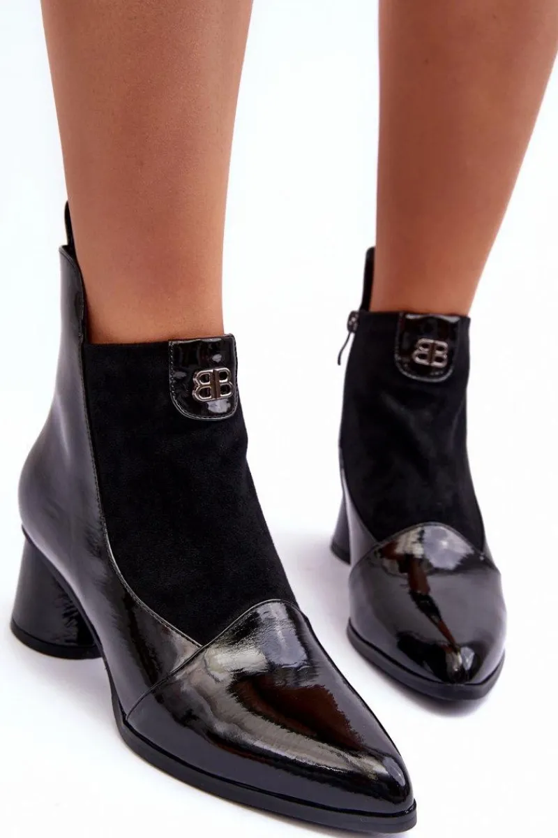 Online Skórzane Botki Na Obcasie S.Barski MR870-96 Czarne Damskie Czarne Botki|Botki Zimowe Damskie