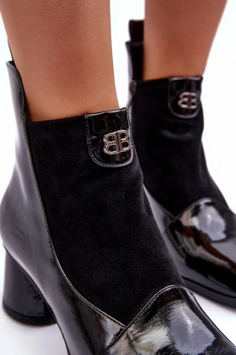Online Skórzane Botki Na Obcasie S.Barski MR870-96 Czarne Damskie Czarne Botki|Botki Zimowe Damskie