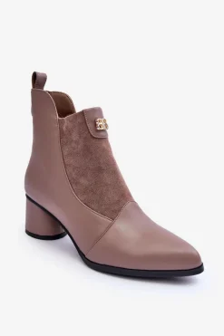 Online Damskie buty S.Barski Skórzane Botki Na Obcasie S.Barski MR870-96 Beżowe