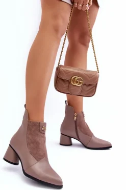 Online Damskie buty S.Barski Skórzane Botki Na Obcasie S.Barski MR870-96 Beżowe