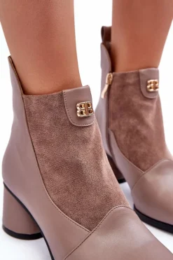 Online Damskie buty S.Barski Skórzane Botki Na Obcasie S.Barski MR870-96 Beżowe