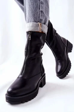 New Buty damskie Vinceza Skórzane Botki Na Obcasie Czarne Challonte