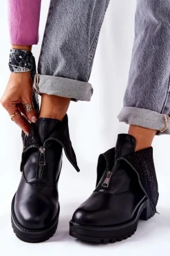 New Buty damskie Vinceza Skórzane Botki Na Obcasie Czarne Challonte