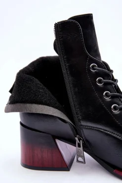 Online Skórzane Botki Na Obcasie Czarne Luloshe Damskie Czarne Botki|Botki Na Obcasie