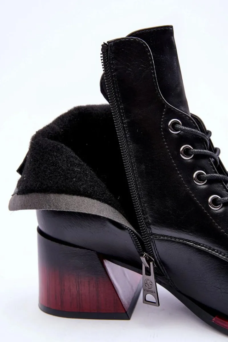 Online Skórzane Botki Na Obcasie Czarne Luloshe Damskie Czarne Botki|Botki Na Obcasie